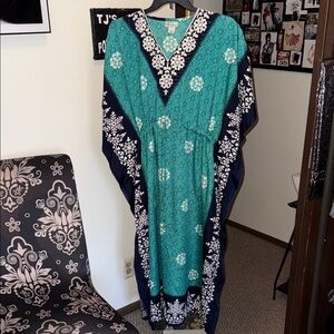 Floral Teal and Navy Kaftan